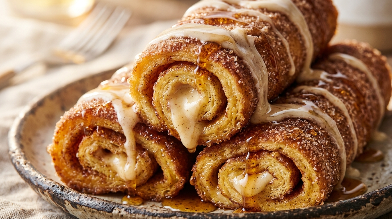 Cinnamon French Toast Roll-Ups with Cream Cheese Glaze