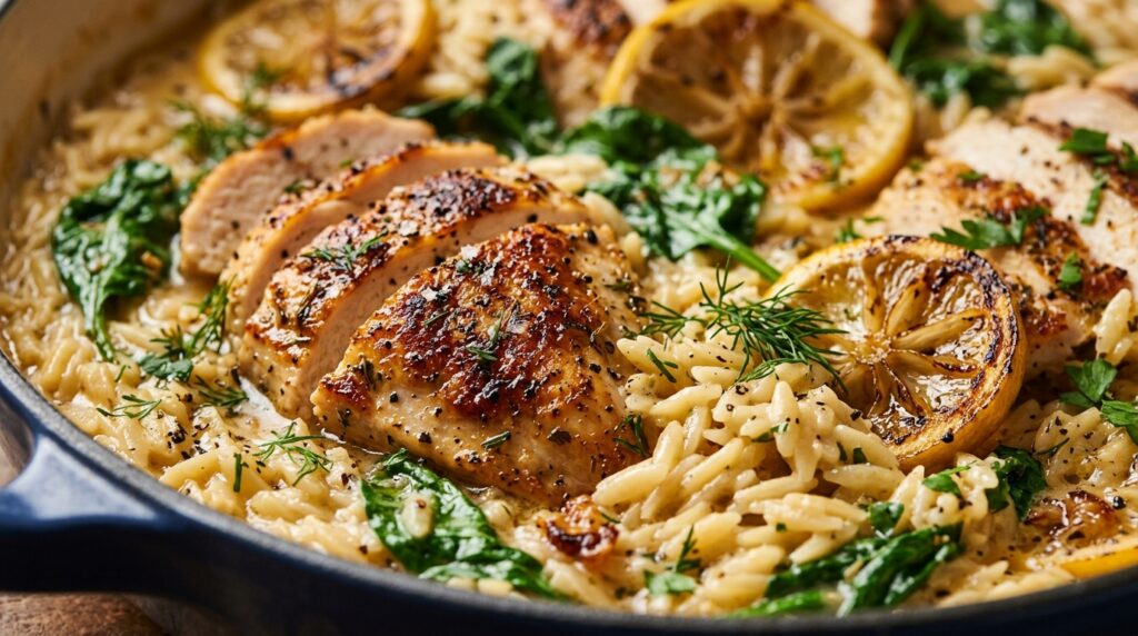 One-Pot Lemon Garlic Chicken and Orzo (30 Mins)