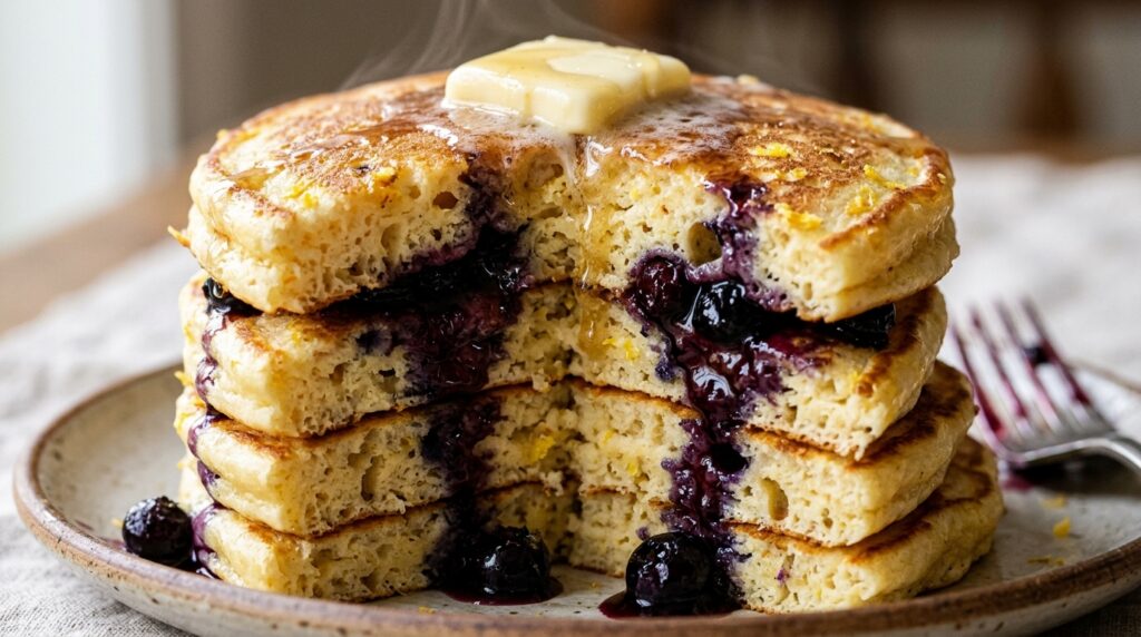Fluffy Lemon Ricotta Pancakes with Blueberry Compote