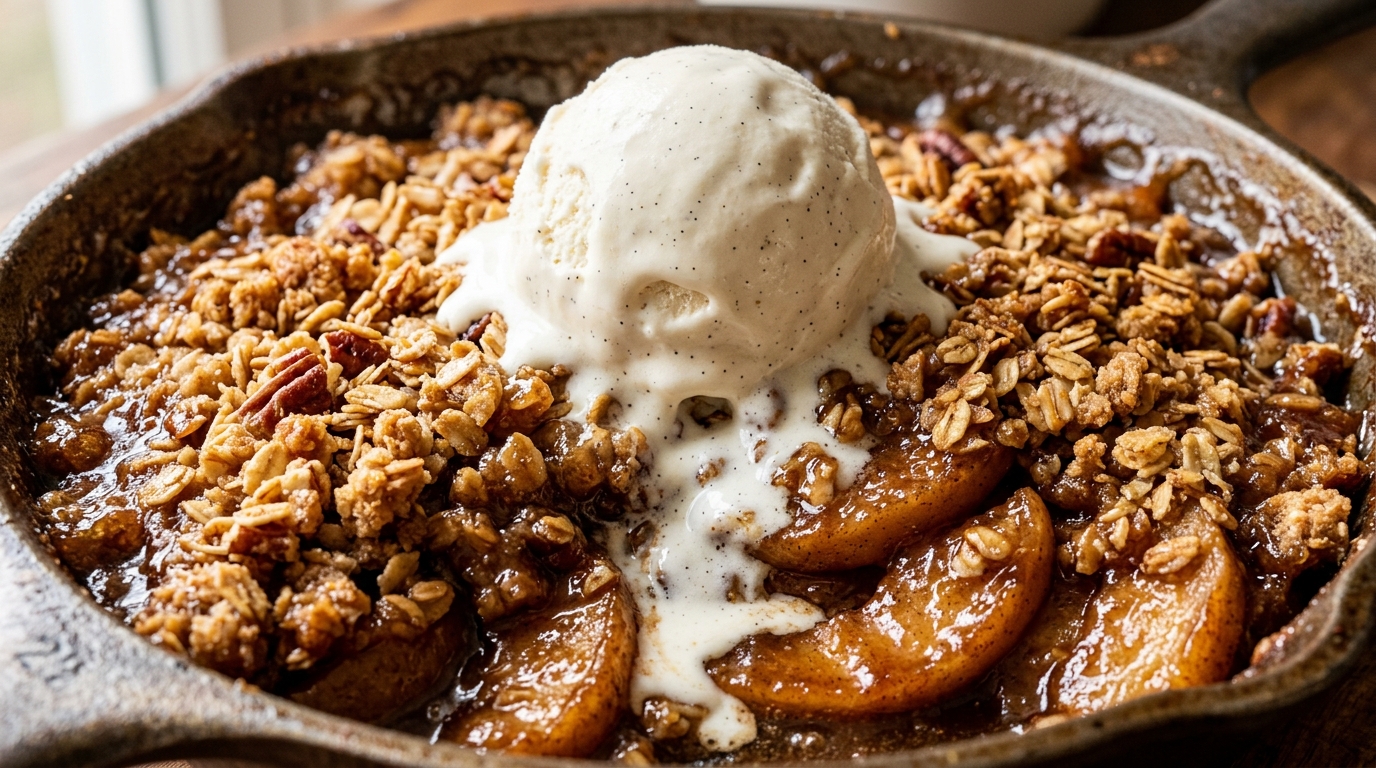 Bubbling warm cinnamon brown butter apple crisp straight from the oven